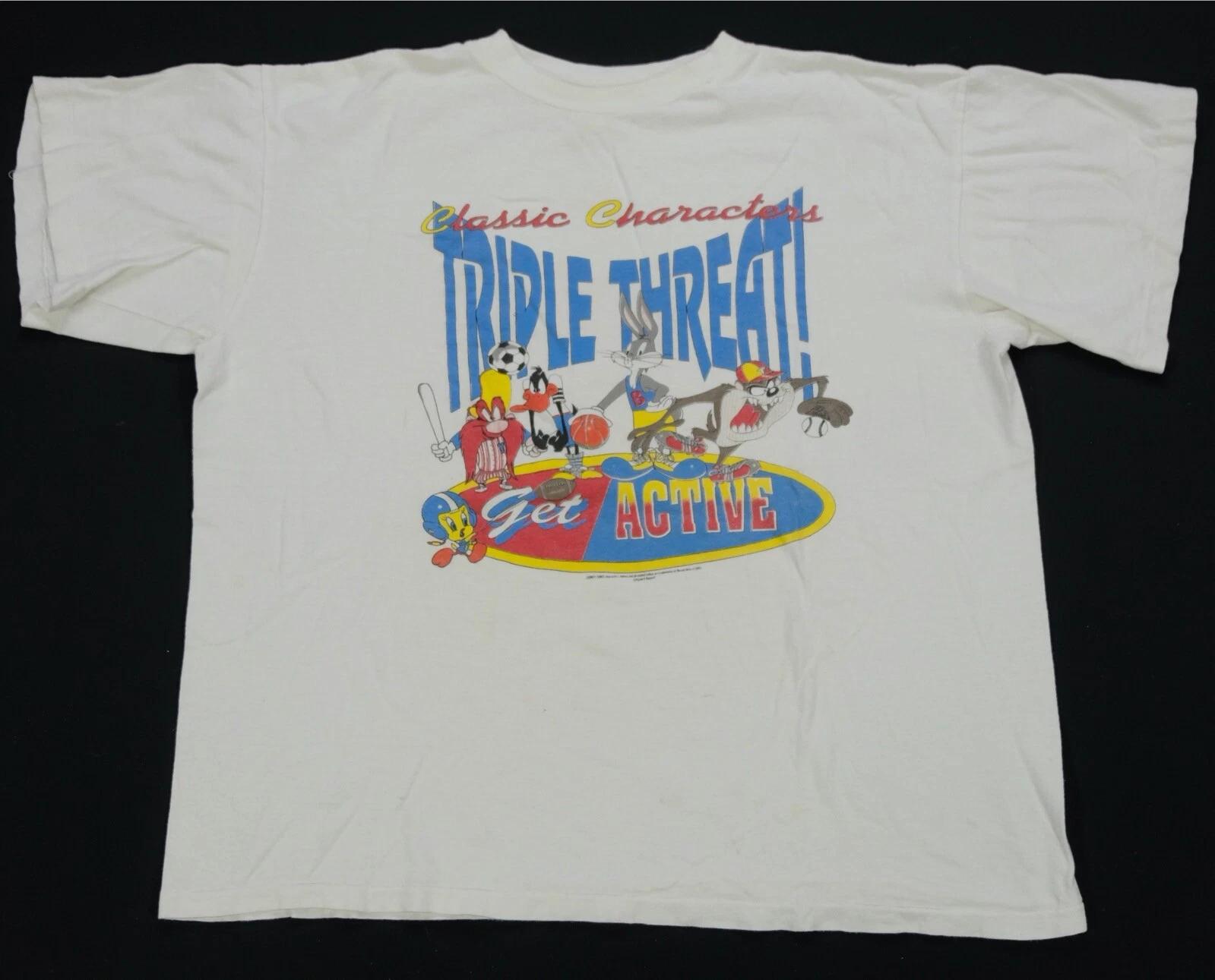 Rare VTG Looney Tunes Triple Threat 1993 Taz Bugs Daffy Basketball T Shirt 90s 3XL