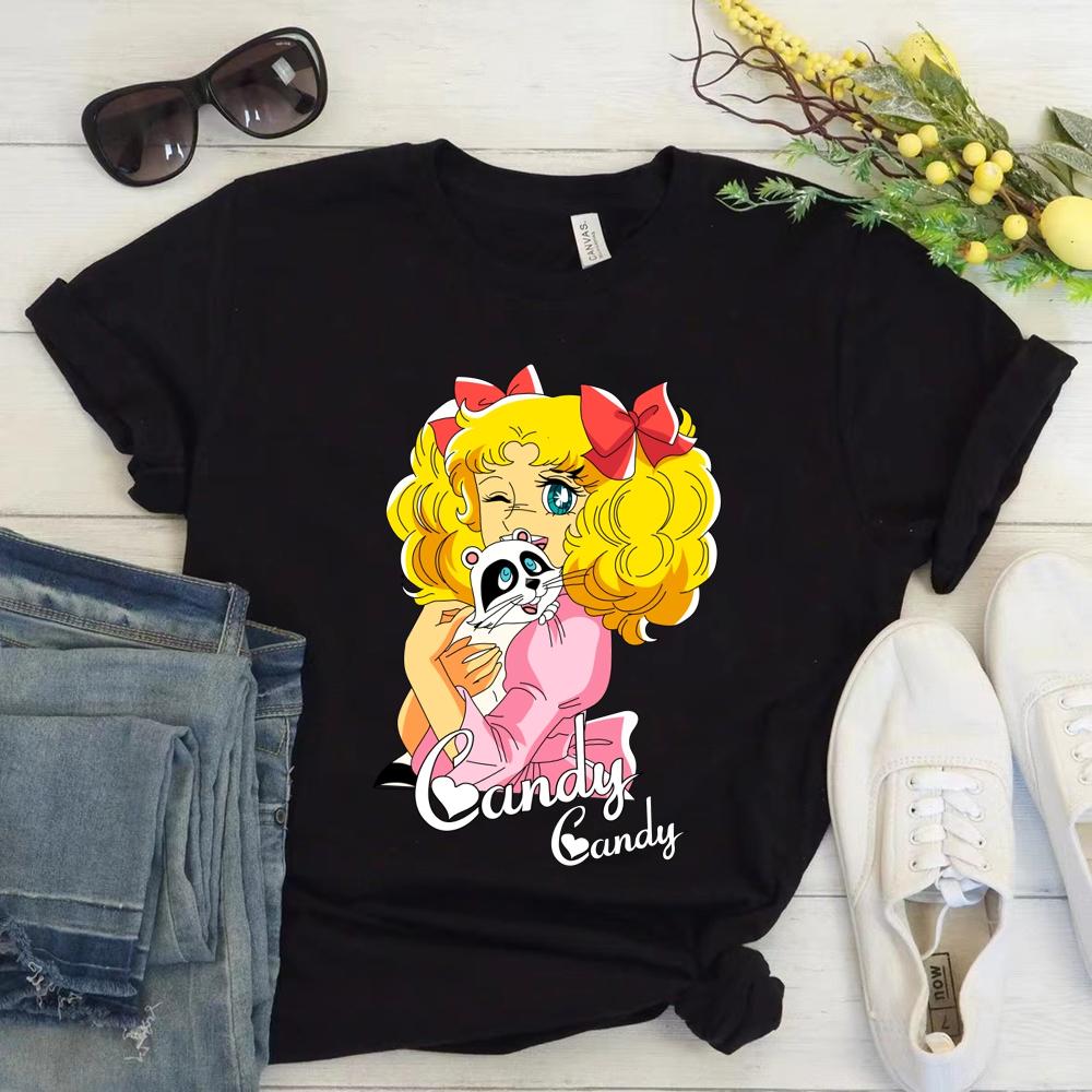 Anime Candy Candy T-shirt Clothes for Women Japanese Manga Short Sleeve Graphic Tee Y2k Kawaii Casual Tops Women's Sumer Clothes