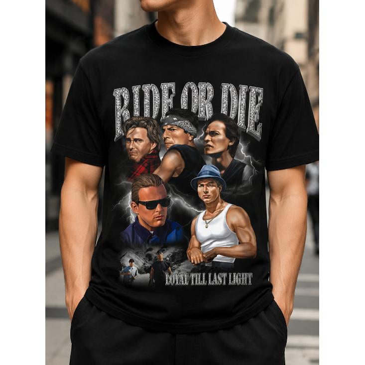 Men s Ride Or Die Graphic Tee Loyal Till Last Light Short Sleeve Crew Neck Streetwear Shirt Soft Cotton Casual Summer Top S чёрный