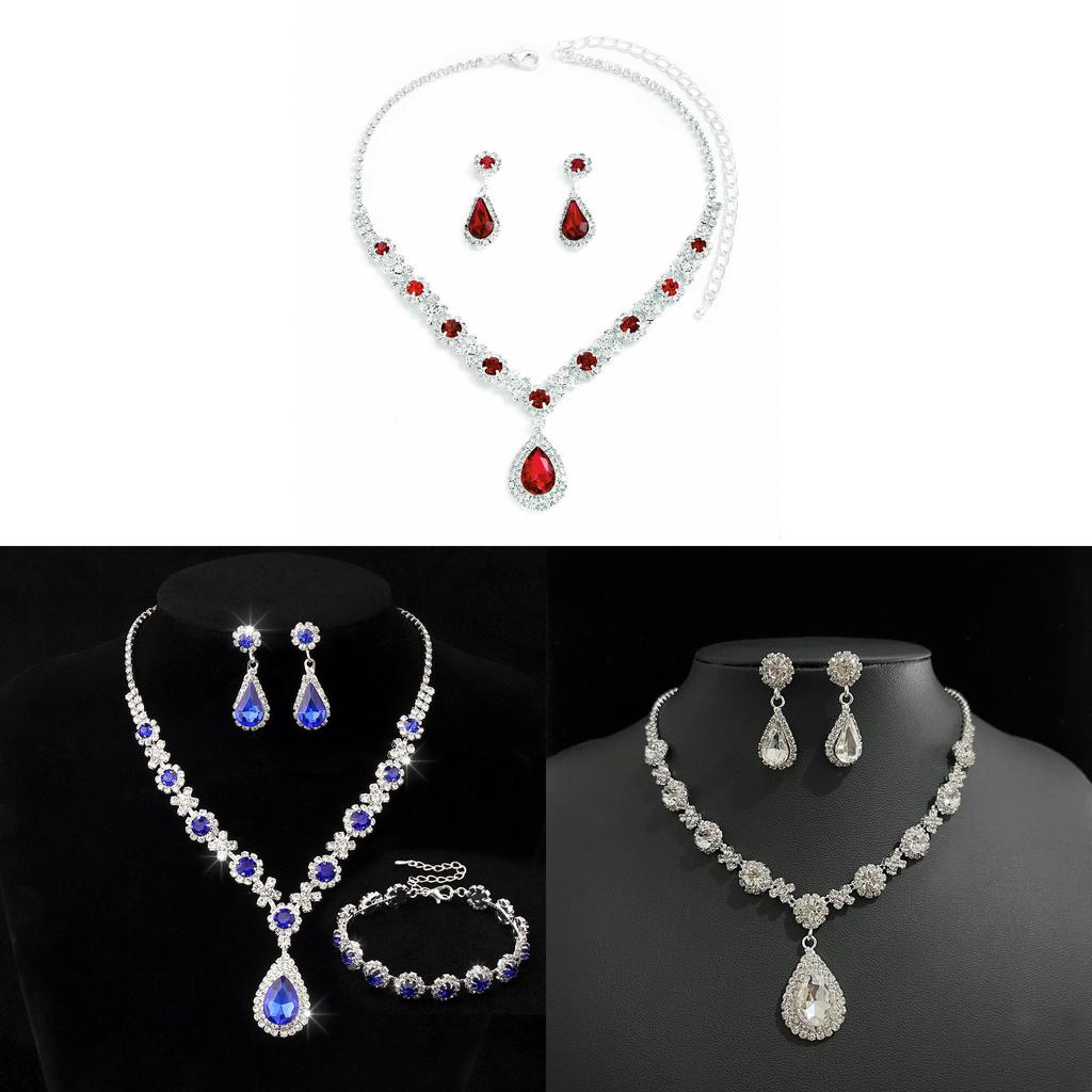 Water Drop Bridal Jewelry Set With Rhinestone Earrings And Necklace For Elegant Wedding Accessories