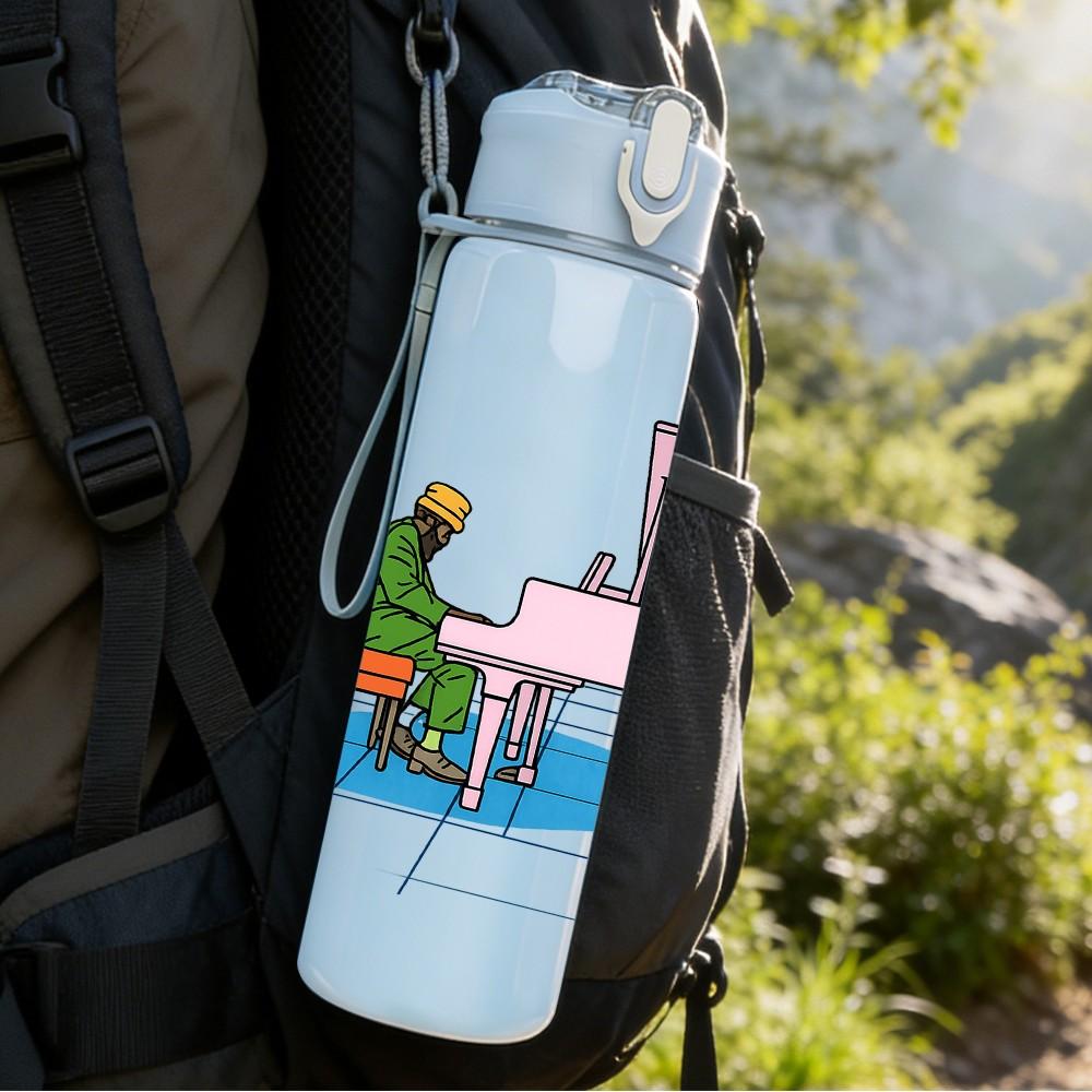 1PC Desk With Tropical Plant Scene Print 750ml Color Plastic Sports Water Bottle Leakproof Flip Straw Lid Suitable for Sports Office Home Use