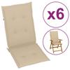 Day and Night - Day and Night High Back Garden Chair Cushion 6 Pcs Beige Fabric 120x50x3cm
