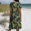 Short Sleeve Boho Dress For Women Casual Loose Fit Summer Sundress Floral Print Dress With Pockets