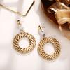 Women Men Retro Style Round Weave Wooden Earrings Beige Eardrop