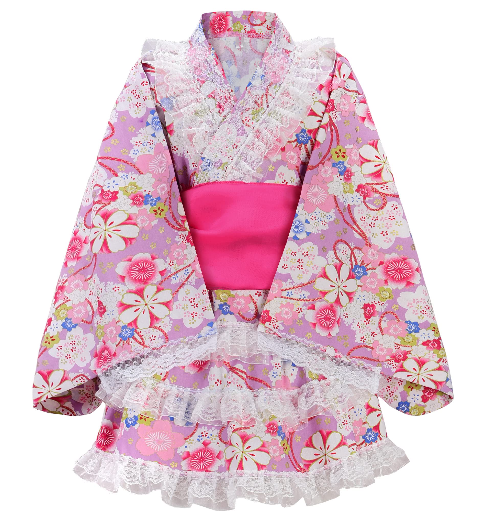 

Yukata Dress for with and Perfect for Fireworks Festivals and Summer Stylish and with Obi Sash Floral Size 100 [ReliBeauty] Girls, Separate, Glitter, фиолетовый