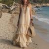 Talos Summer Ruffle Tiered Swing Dress for Women, Boho Beach Flowy Maxi Sundress, Sleeveless A-line Loose Long