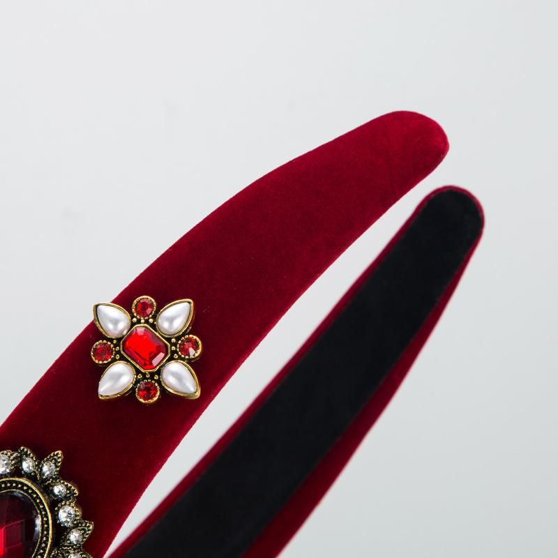 Women HairHoop Vintage Flannelette Inlaid Pearl Flower Headband Feminine High Quality Wide Edge Hair Accessories