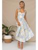 V Neck Strap Printingt Dress Lace Up Knee Length Dress Elegant Sleeveless Dresses  Causal Women Dress