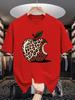 Unisex Crew Neck Tee Leopard Print Bitten Apple Art Graphic Print Soft Cotton Loose Short Sleeve Summer Casual Male Streetwear Tops