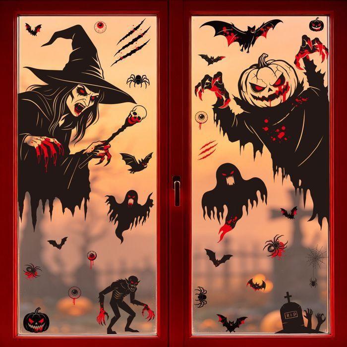 Autocollants pour verre - AIMOONSA - Halloween - Citrouille, Crâne, Fantôme - Statique - 2 pcs