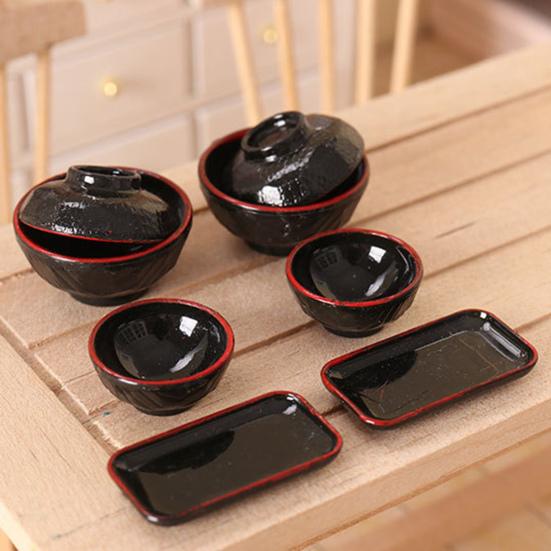 Dollhouse Cutlery Small Retro Realistic Decorative Pretend Play Kitchen Dish Bowl Model Miniature Decor for Gifts