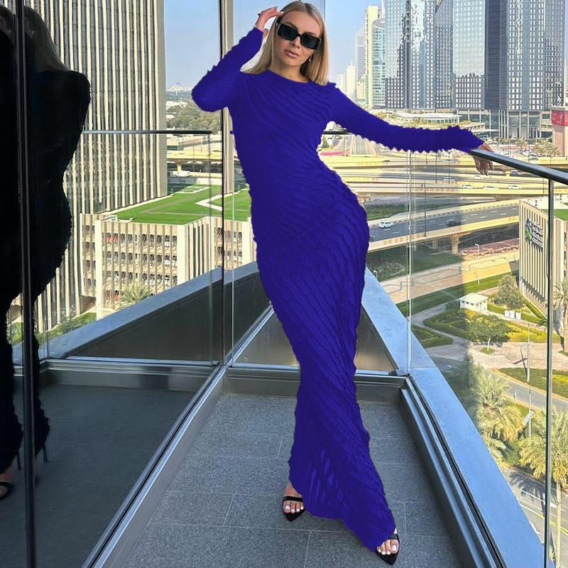 Women's Temperament Slim Round Neck Long Sleeve Dress