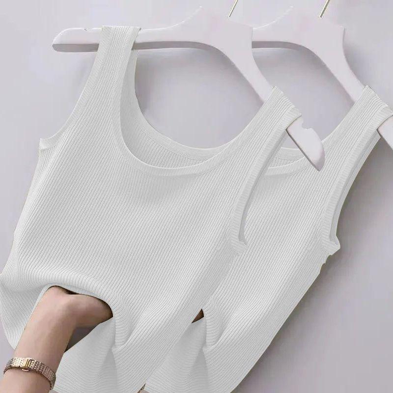 Ribbed Ice Silk Plus Size Tank Top for Women - Sleeveless, Slim Fit, Ideal for Layering or Wearing Alone in Spring/Summer. No Chest Pads.