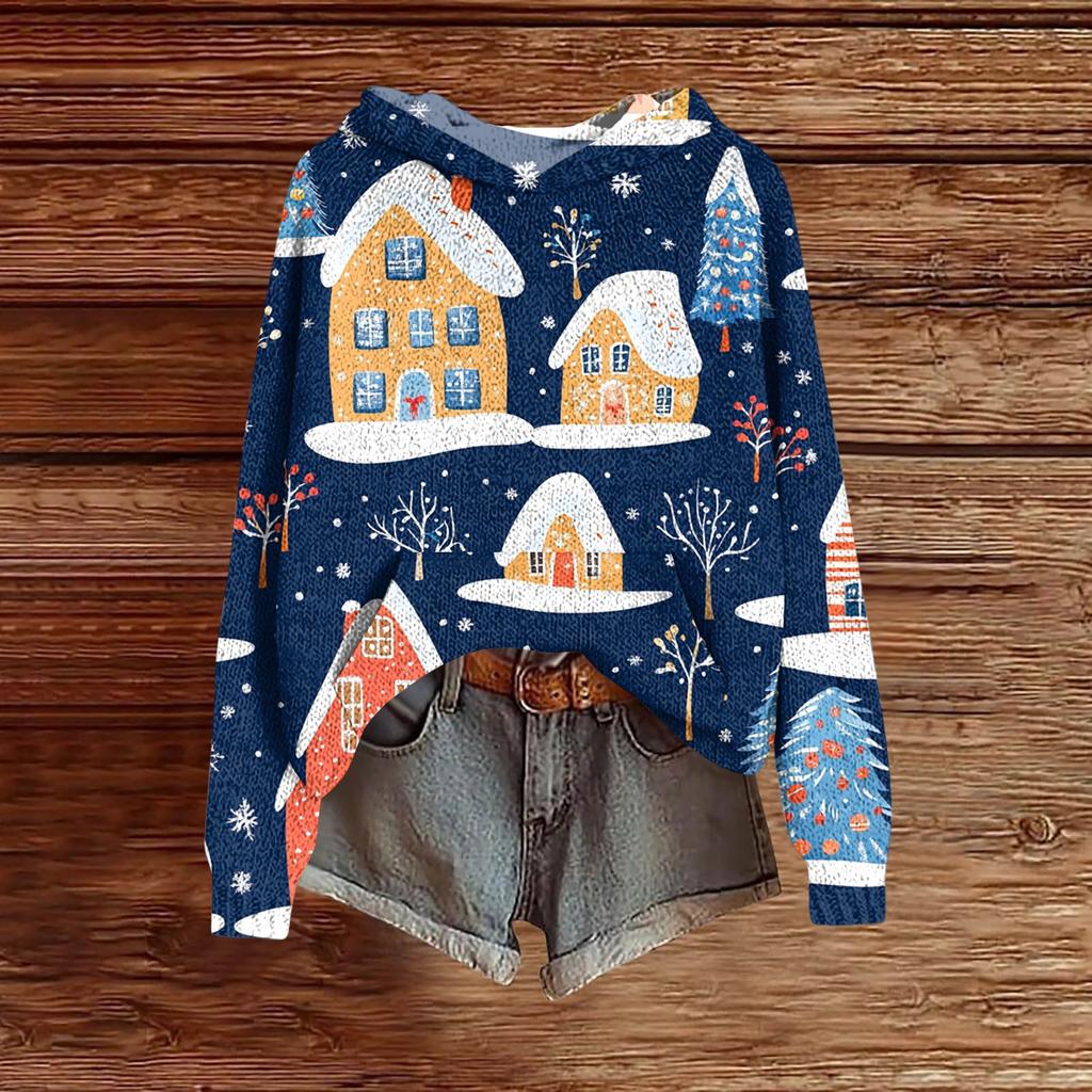 Ladies' Fashionable Printing Casual Hooded Long Sleeved Sweatshirt