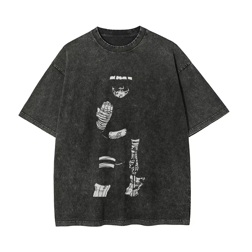 

Naruto Rock Lee T Shirt Eight Gates Vintage Acid Wash Streetwear Breathable Retro Anime Graphic Cotton Men Tees Clothing Unisex M