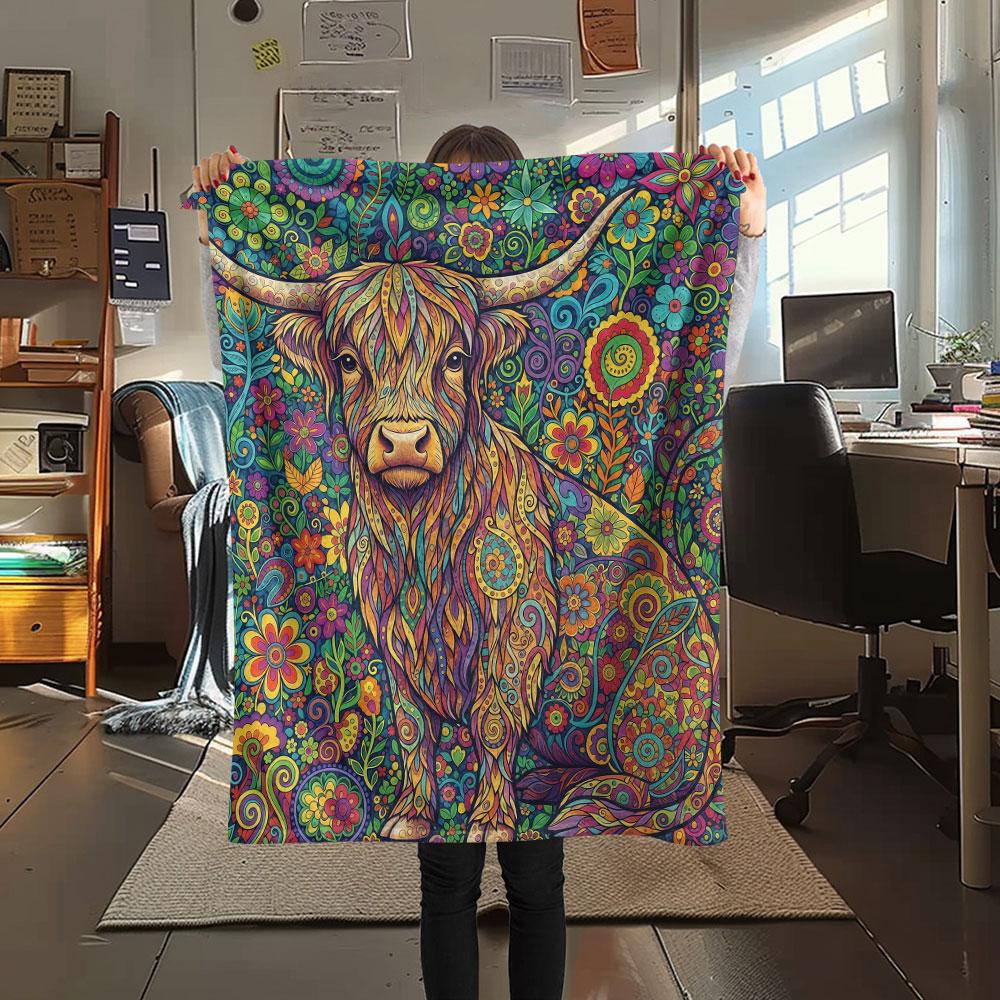 1Pc Mandalapainting Print Flannel Blanket, High Quality Comfortable for All Seasons, Home Decor, Warmth and Comfort, Perfect for Christmas Gifts