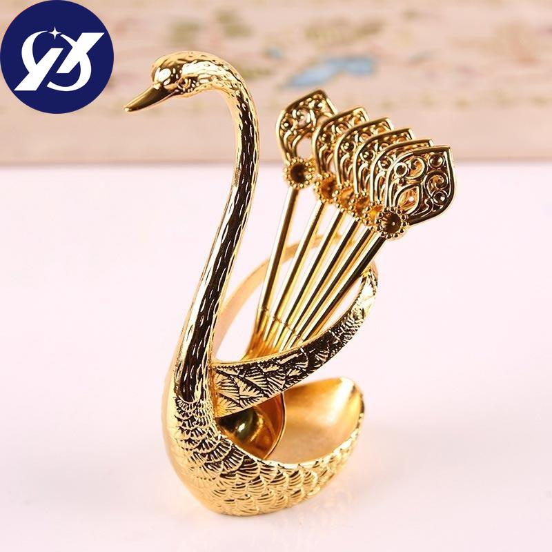 6Pcs Decorative Craft Metal Swan Base Spoon Holder Kitchen Tableware Cutlery Set Creative