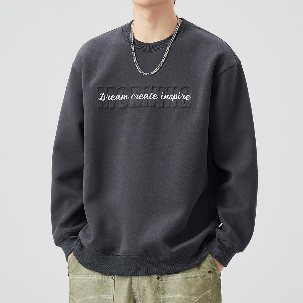 Men's Steel Embossed Heavyweight Crewneck Sweatshirt - Autumn Long Sleeve Base Layer