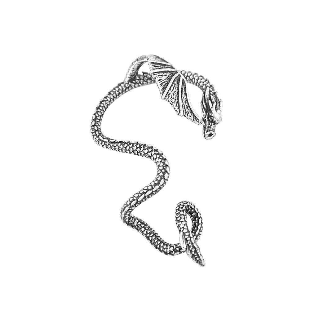 Retro Punk Viking Winged Dragon Stainless Steel Ear Wrap Flying Dragon Ouroboros Clip Earring Unisex Party Stylish Accessory