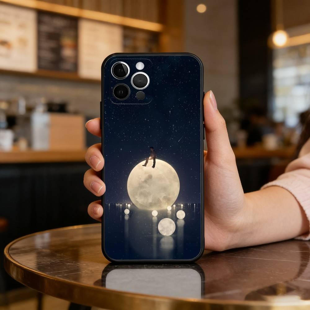 Night Water Dream Art Phone Case For iPhone 17,16,15,14,13,12,11 Plus,Pro Max,Soft Silicone Black Cover