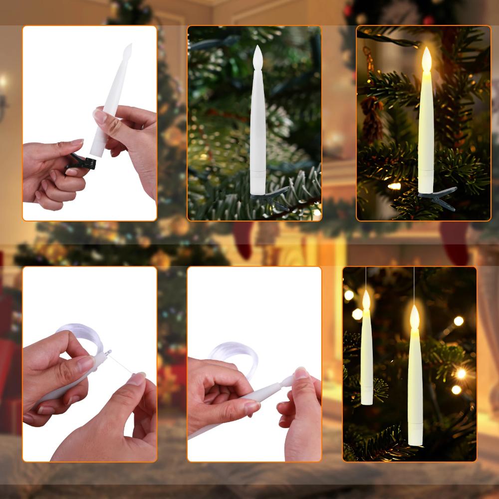 New 12Pc LED Floating Candles With Magic Wand Timer Flameless Flying Candle Flickering Burning Candles For Wedding Holiday Decor