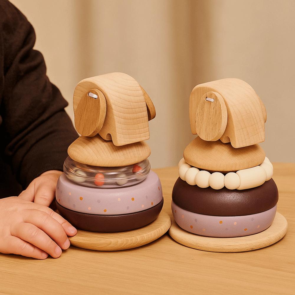 Montessori Baby Pole Stack Toy Stackable Elephant Bell Teething Toy  Newborn Gifts