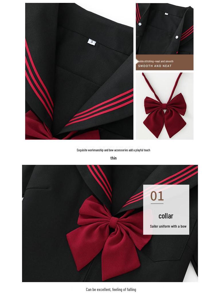 Japanischer roter Matrosenanzug: Dreiteiliges Kurzer Rock JK Uniform Set