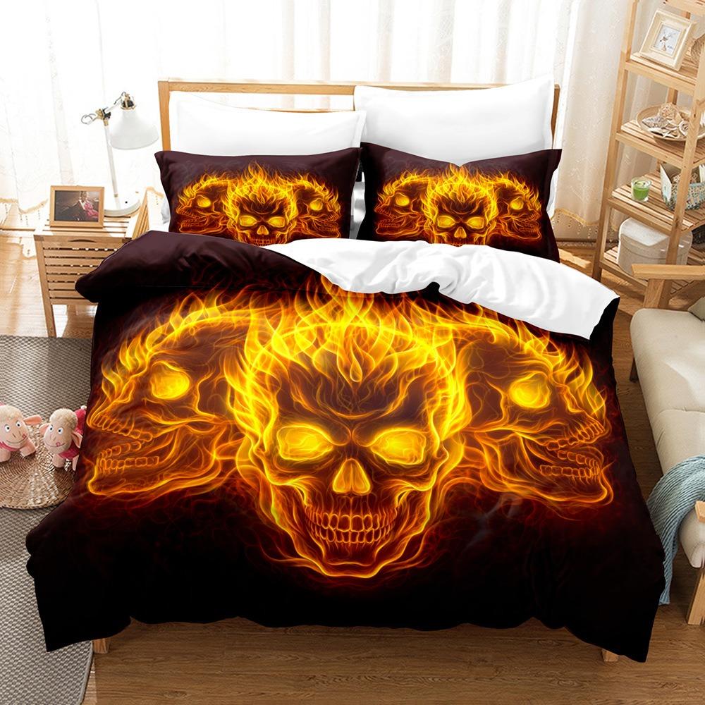 

Cartoon Rose Skull Print Bedding Set Soft and Breathable Comforter Set Suitable for children s bedroom, guest room decoration 135x200cm