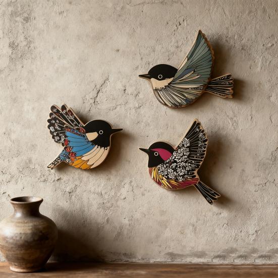 Yousheng 3Pcs/Set Wooden Birds Wall Art Rustic Flying Birds Decorations Modern Scandinavian Wall Decor for Farmhouse Home Office