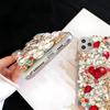 Glitter Rhinestone Phone Case For iPhone 17 16 15 14 13 12 11 Pro Max Air mini 16e 8 7 Plus X XS XR, 3D Crystal Heart Floral Bling Diamond Jewel Cover