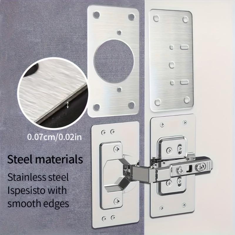 8pcs Cabinet Hinge Repair Plate Kit for Home Kitchen Cabinets and Furniture, Stainless Steel Door Hinge Mounting Plate with Hole