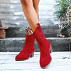 Fashion 2025 Autumn and Winter New Women's Sleeve Block Heel Mid-leg Boots Plus Size