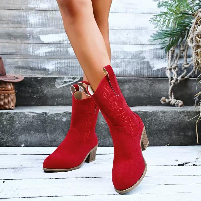 Fashion 2025 Autumn and Winter New Women's Sleeve Block Heel Mid-leg Boots Plus Size