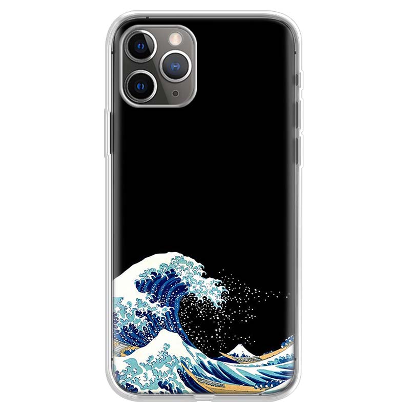 Japanese wave art Phone Case For iPhone 17 Air 11 13 Mini 14 15 Plus 16 12 Pro Max 16E SE 7 8 Pattern Soft TPU Back Cover  17 Ai
