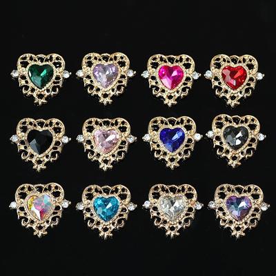 10Pcs Fashion Vintage Hollow Lace Crystal Peach Heart Love Accessories Baroque Alloy Accessories DIY Handmade Materials