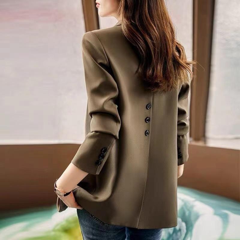 Korean Style Blazer for Women Spring and Autumn Temperament Back Slit Versatile Casual Cardigan Solid Color Top
