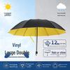 Rain or Shine Double Umbrella: 12-Rib Windproof, Black Sunshade, UPF 50+, Ideal for Two