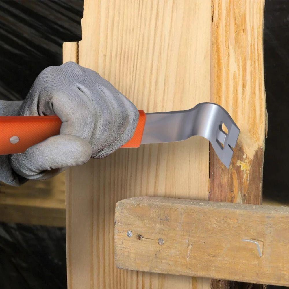 Stainless Steel Pry Bar Rubber Handle Angle Head Nail Puller Multifunctional Nut Bar  Woodworking