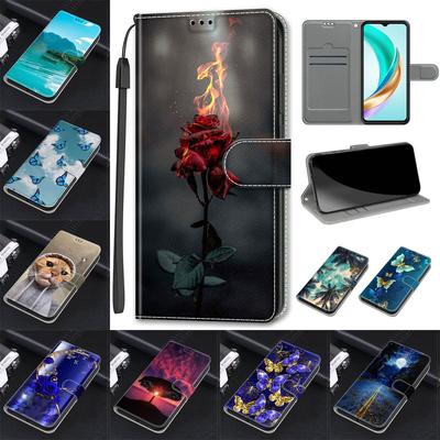 Luxury Painted Leather Case Wallet Book Style Protective Cover for Honor X6B X7B X8B X6A X8A X9A X50/Honor 200 Magic6 Honor90 Huawei P20 P30 Mate60