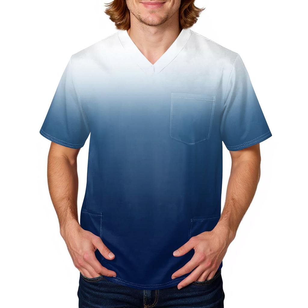 Men's Tie, Gradient Print Top | V,Neck With Pockets, Comfort Fit For ,Care & Daily Work