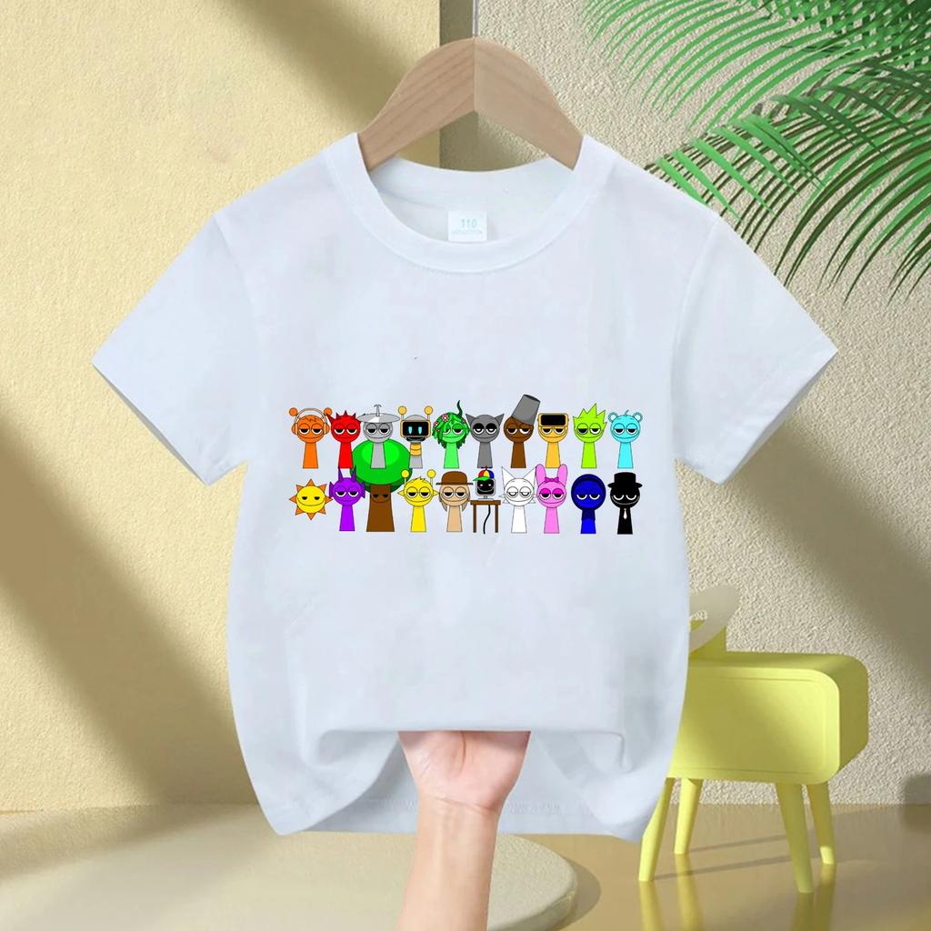 2026 summer short sleeved Sprunki cute and fashionable boy and girl comfortable round neck pure cotton short sleeved Tshirt
