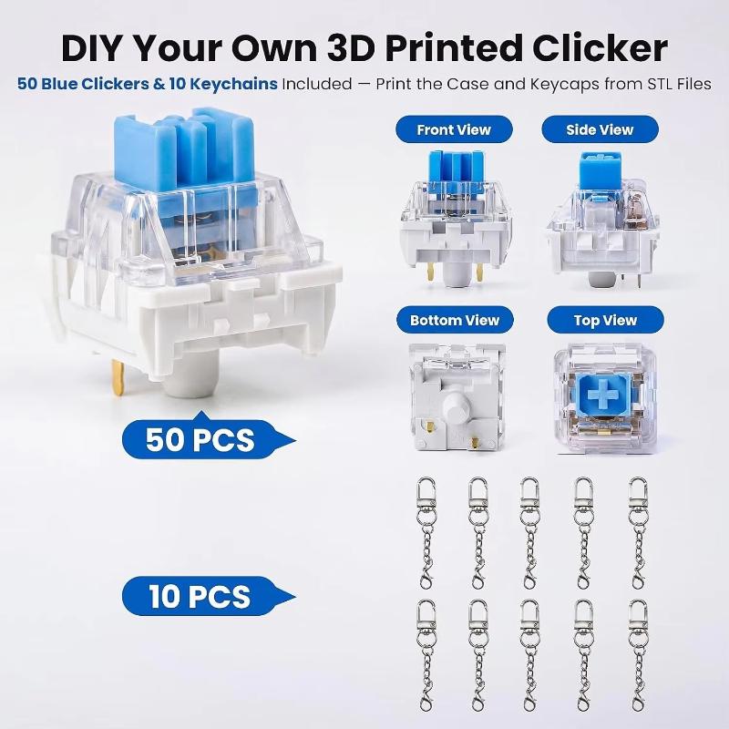 30/50 Pcs 3 Pin Mx Style Mechanical Keyboard Switches Clicky For 3D Printed Fidget Toys Diy Projects With 10 Ketch