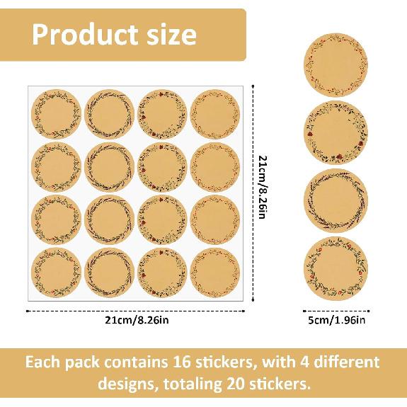 20 Sheets Canning Labels, Brown Labels, Blank Self-Adhesive Stickers, Removable Writable Gift Label, Round Sticker Label for Bottles, Jars, Gift