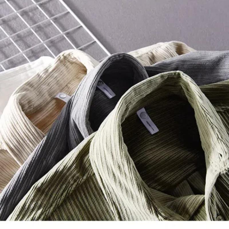 Autumn and Winter Shirts for Men Japanese Style Men Clothing Solid Color Long Sleeve Corduroy Shirt Daily Casual Top Simple