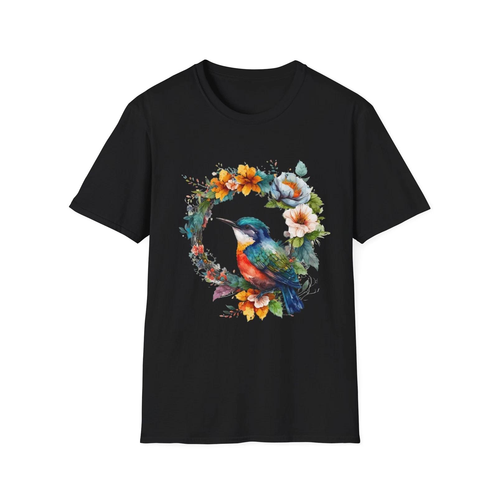 Vibrant Bird Floral T-Shirt | Nature Lover Gift, Casual Tee, Spring Fashion, 4XL