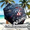 Custom Name Personalized Atletico Madrid Print Umbrella, Auto Open Close, 8‑Rib Sturdy Frame, Commute Camping Hiking Use, Birthday Gift