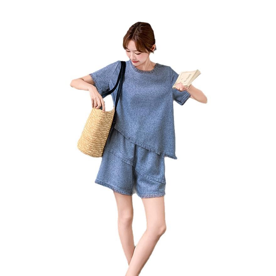 Tassel gray top shorts set women's summer new popular two-piece set
