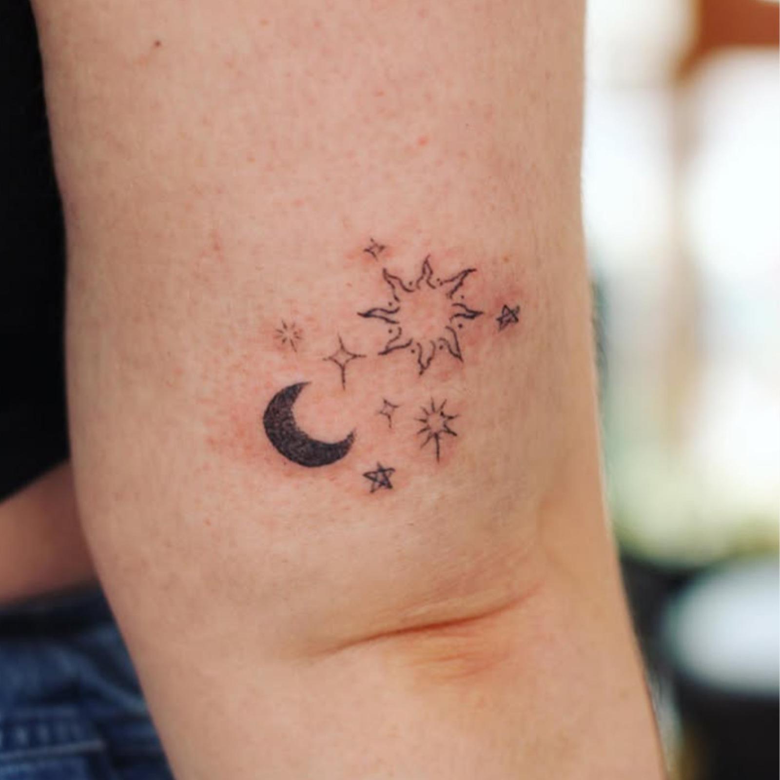Glow Makeup Unisex Sun, Moon, Stars Tattoo Sticker Advanced Sense Small Fresh Personality Niche Simple Arm Tattoo Sticker