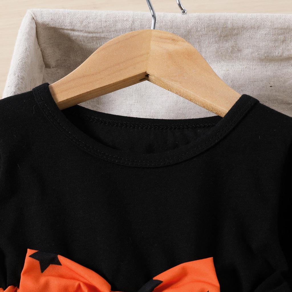 2024 Autumn Little Girl Long Sleeve Pumpkin Ghost Face Print Halloween Dress