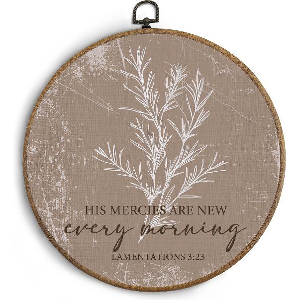 KTYHD Boho Christian Wall Art, Bible Verse His Mercies Are New Every Morning Floral Round Canvas Wall Art, Lamentations 3 23 Scripture Rustic Wall color-2